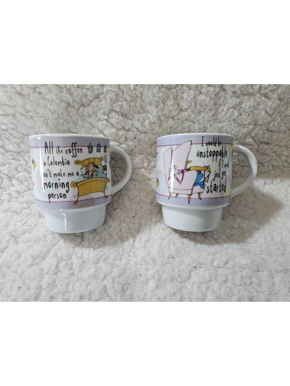 (2pc) Born To Shop Stacking Coffee Mugs Humor 3.5